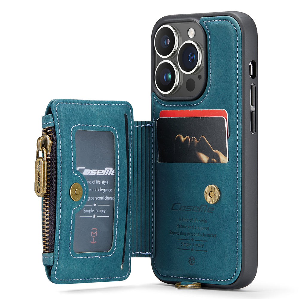 CASEME C20 Series for iPhone 13 Pro 6.1 inch RFID Blocking Zipper Pocket Wallet Case PU Leather Coated TPU Kickstand Protective Phone Cover with Strap CASEME C20 Series for iPhone 13 Pro 6.1 inch RFID Blocking Zipper Pocket Wallet Case PU Leather Coated TPU Kickstand Protective Phone Cover with Strap